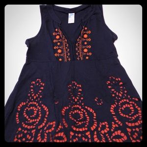 Anthropologie Navy with orange underlay lace top
